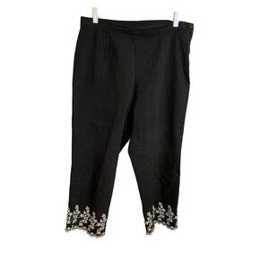 David Paul Black Cropped Embroidered Hem Pants Sz 10